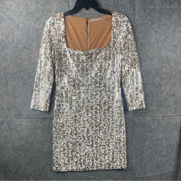 ALICE + OLIVIA Womens‎ Size 6 Davinia sequined chiffon mini dress in Gold - Picture 1 of 8